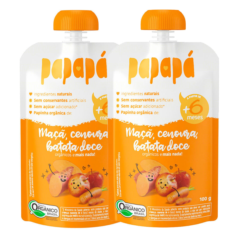 Kit 2 Papinha Papapá Orgânica Maçã, Cenoura, Batata-Doce 100g em Oferta na Shopee