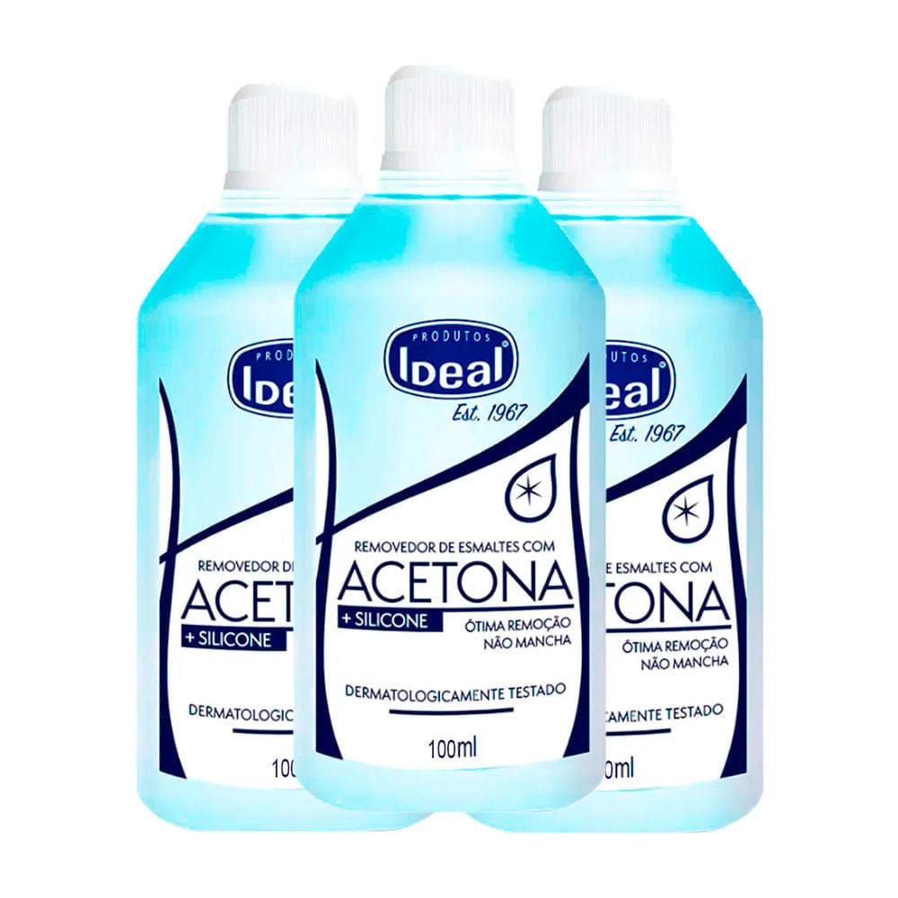 Kit 3 Removedor de Esmalte Ideal à Base de Acetona 100ml em Oferta na Shopee