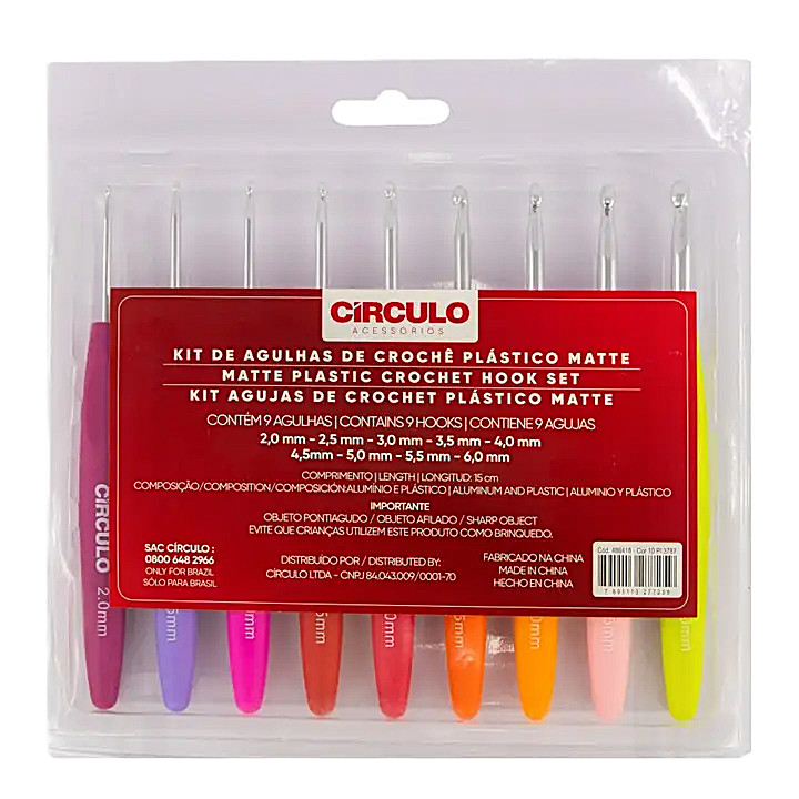 Kit 9 Agulha Crochê Barbante Circulo Original Matte Numero 2mm a 6mm