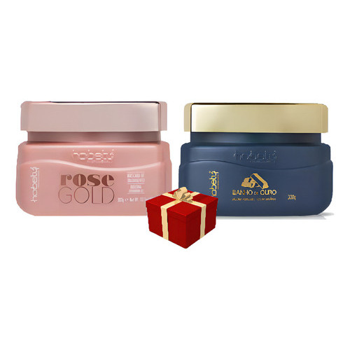 Kit Hobety Luxo: Máscara Banho de Ouro 300g + Rose Gold 300g - Brilho Espelhado e Reconstrução Premium