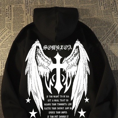 Blusa  Moletom  de Frio Casaco Canguru  100% Algodão de Frio Cruz Anjo Frente E Costa