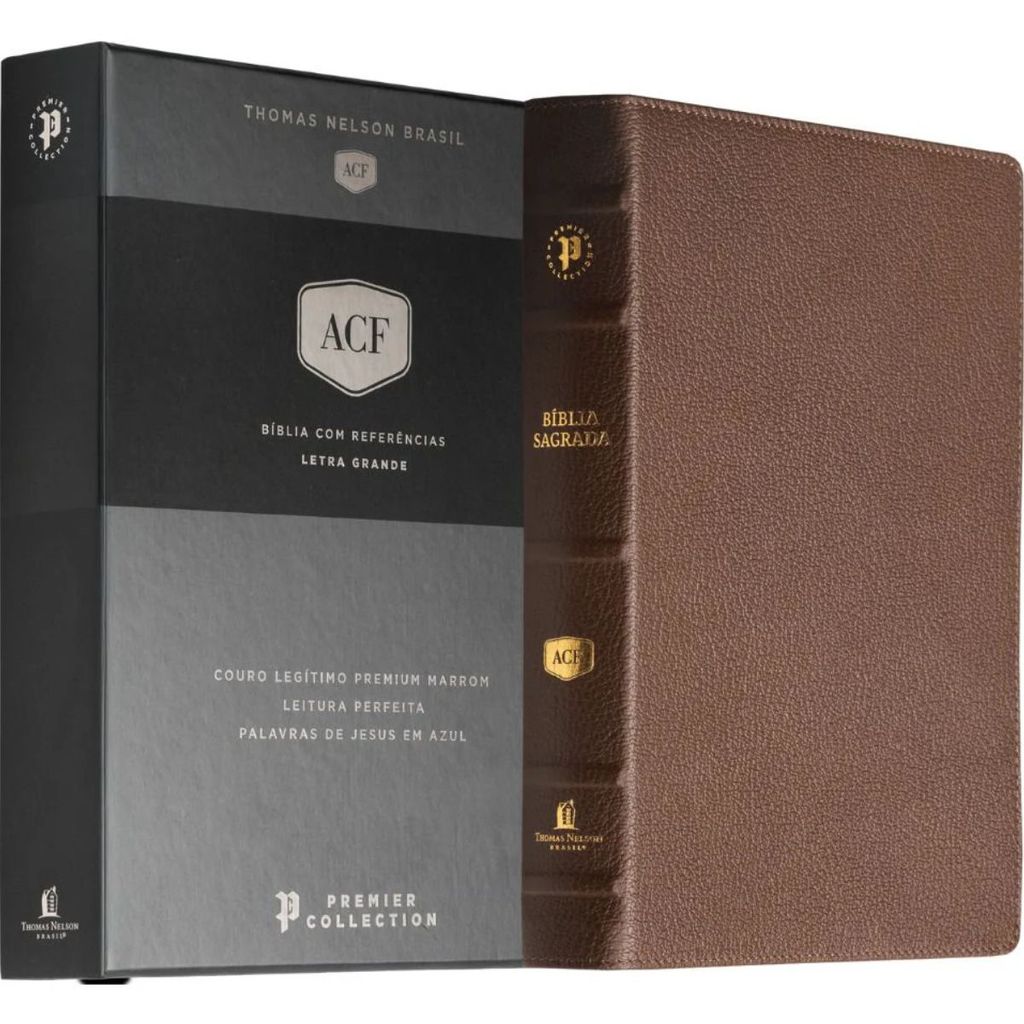 Bíblia Sagrada | ACF | Letra Grande | Leitura Perfeita | Premier Collection | Couro legítimo marrom em Oferta na Shopee