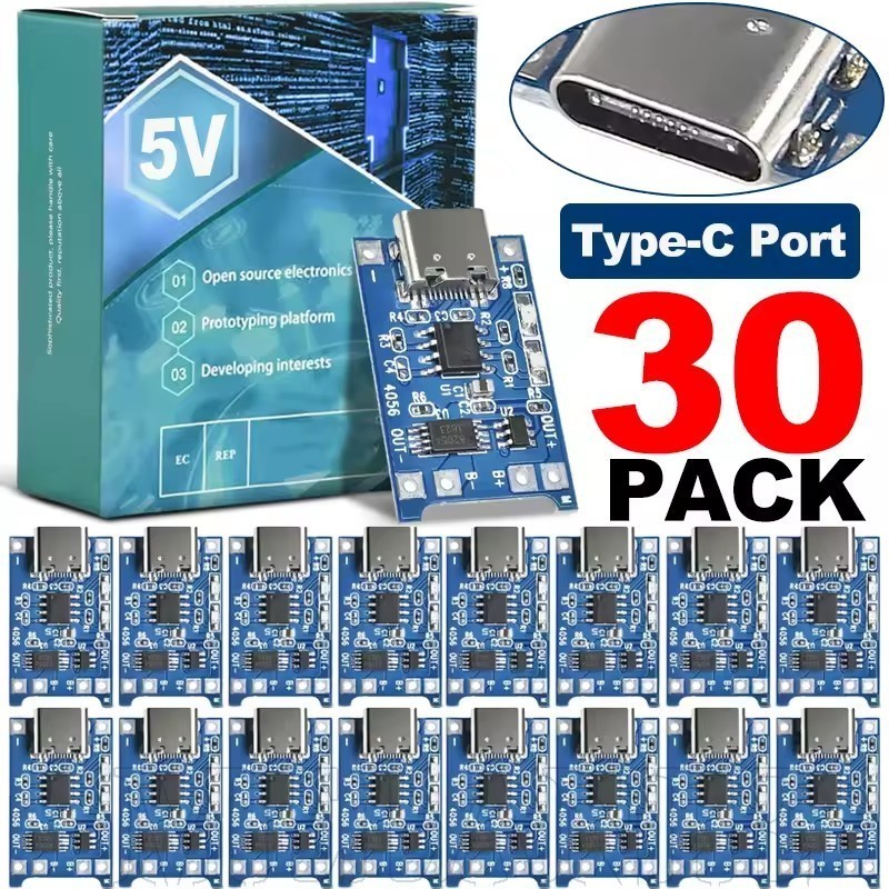 Placa De Carregamento De Bateria De Lítio 10-30 Unidades 3A 5V-Interface Tipo C-Módulo Peças De Reparo De Funções Duplas