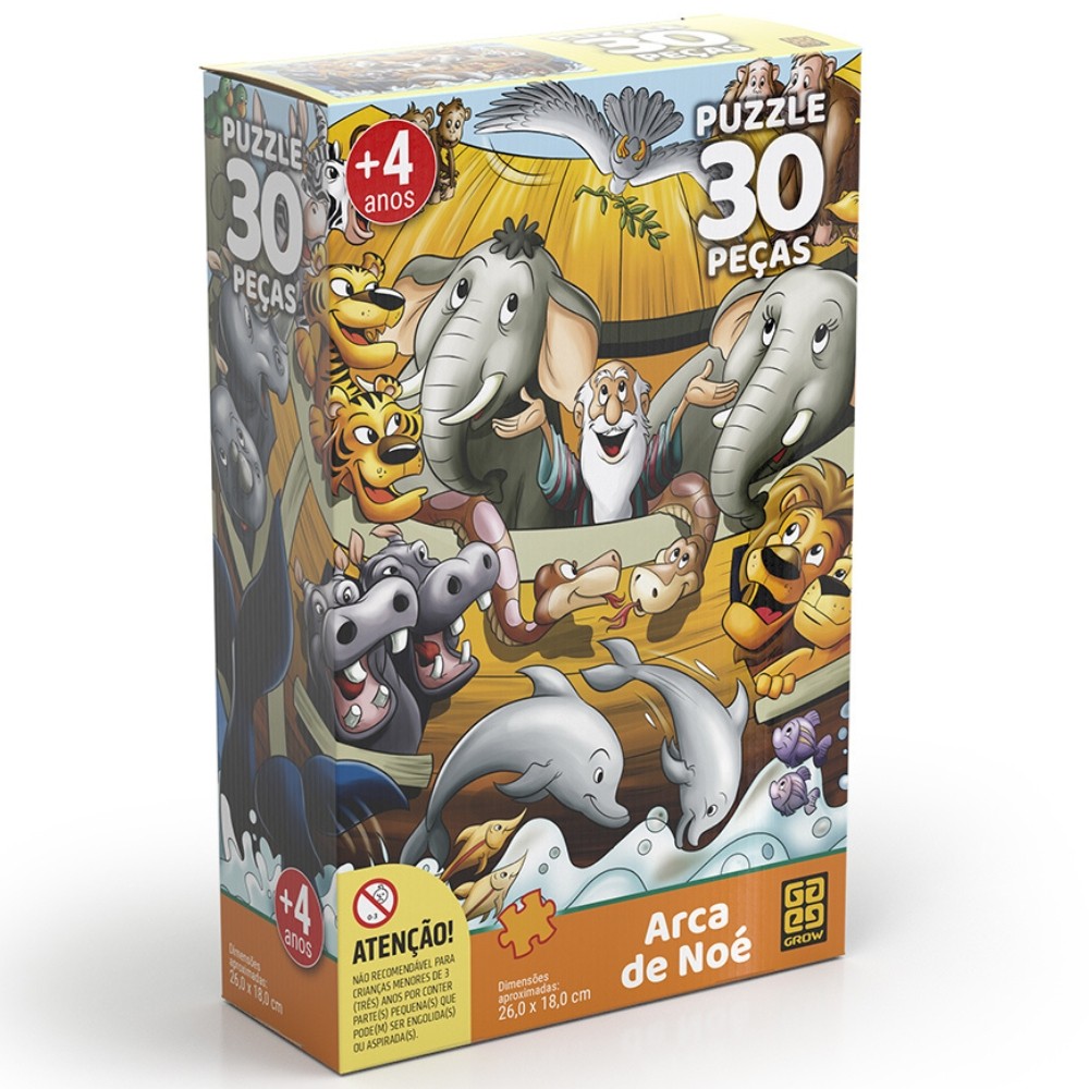 QUEBRA CABEÇA ARCA DE NOÉ 30 PEÇAS GROW PUZZLE PARES ANIMAIS BICHO BÍBLIA MAR NAVIO JESUS FAMÍLIA