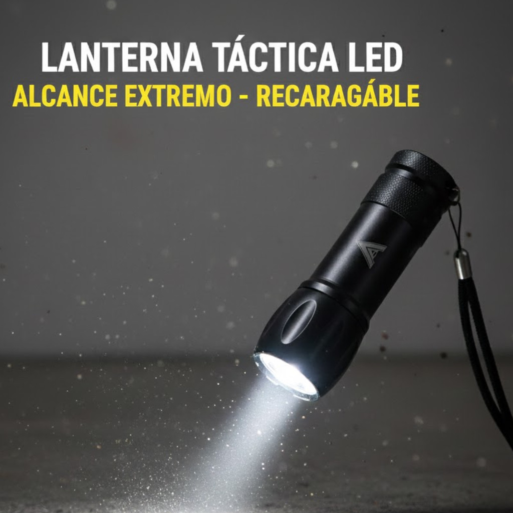 Lanterna Tática LED Portátil Luz Forte a Pilha Alumínio Preta Alta Potência Camping Caminhada Emergência Compacta