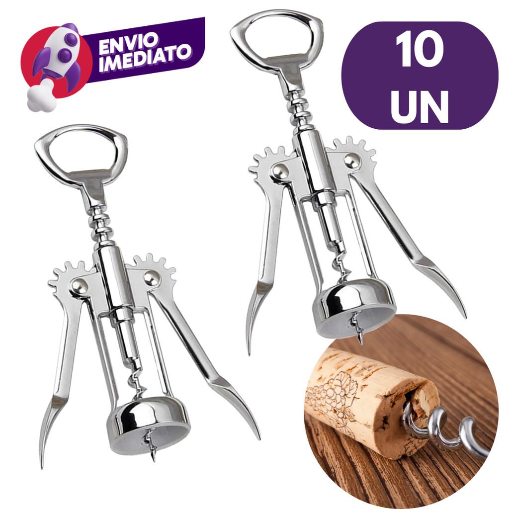Kit Saca Rolhas Borboleta Abridor Manual Garrafa Vinho Bebida Reforçado Inox Cozinha Bar Restaurante