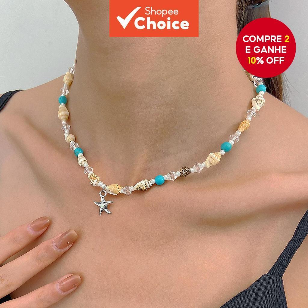 Colar De Concha Boêmia Feminino Resina Estrela Do Mar Pingente Joias De Praia Presente De Verão em Oferta na Shopee