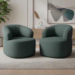 Kit 02 Poltronas Giratória Orgânica Para Sala de Estar Living Helena L02 Linho Verde - Lyam Decor