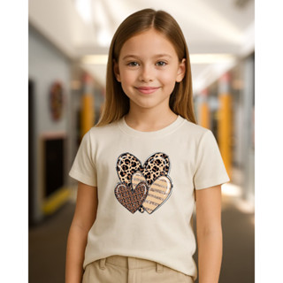 Blusa Manga Curta Infantil Menina em Algodão Premium Corações 2 ao 14 em Oferta na Shopee