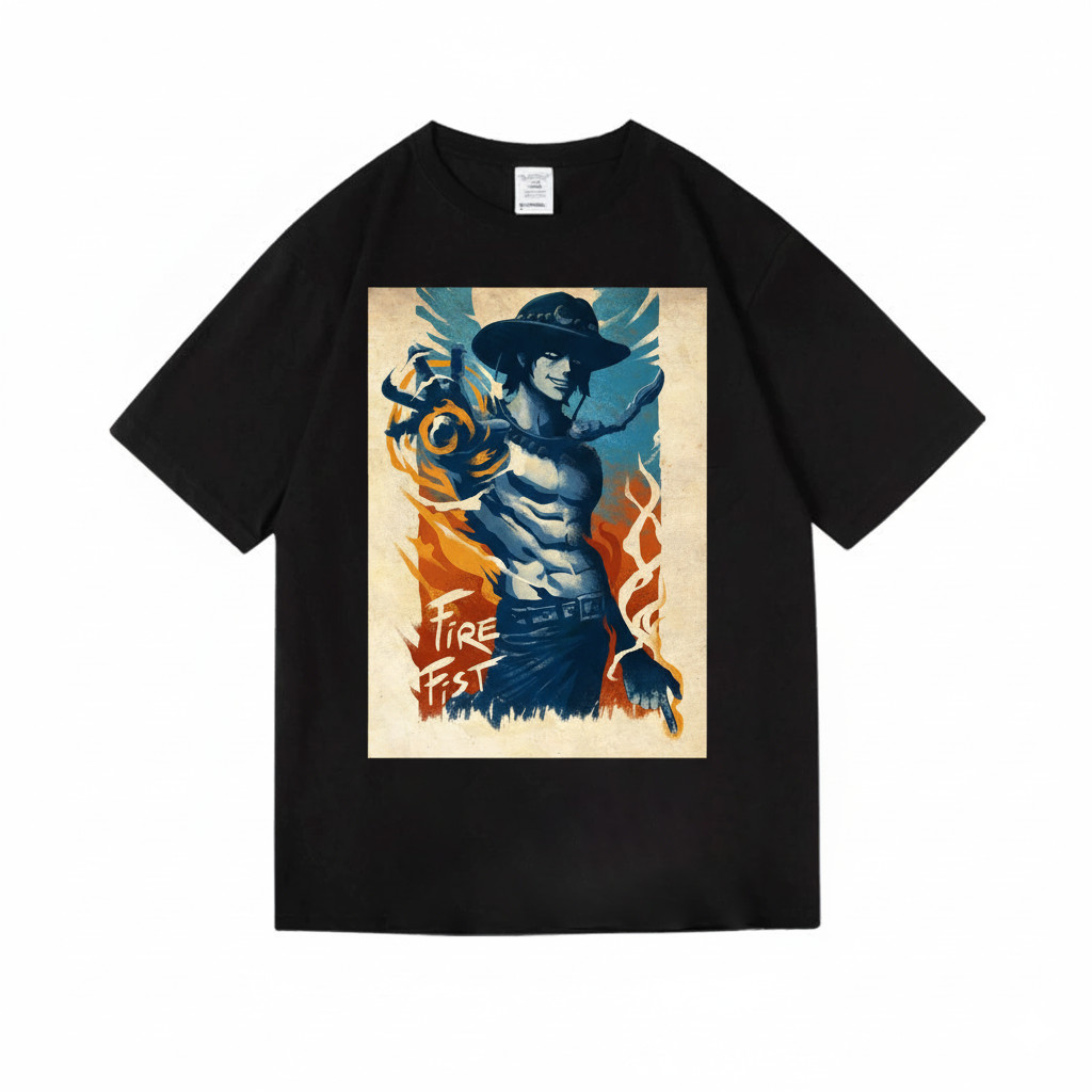 Camiseta Unissex One Piece Ace Fire Fist Personagem Vintage Anime Desgastado Estampada Estilosa Confortável Retrô Casual