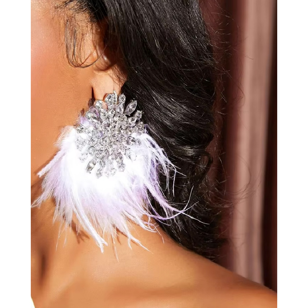 Brinco Prata Pedrarias e Plumas Brancas Floco de Neve