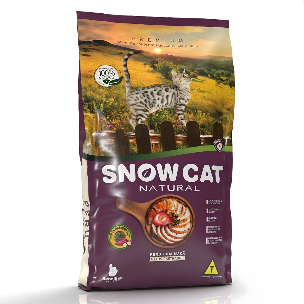 Ração Snow Cat Natural Sabor Peru Maça Alimento Gatos Castrados 10,1Kg Premium Sem Corantes
