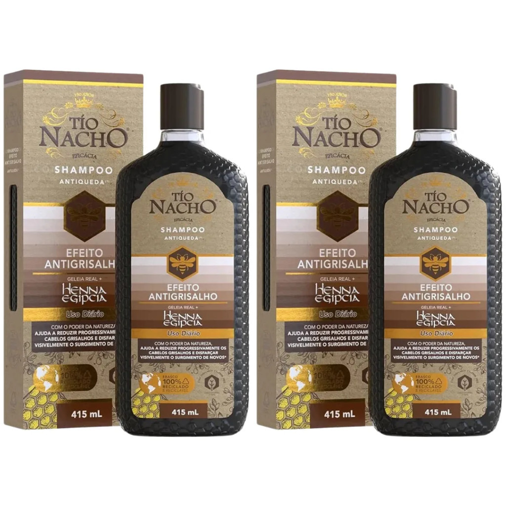 Kit 2 Shampoo Tio Nacho Anti-Grisalho Original - E.V Fortalecimento Brilho Crescimento Limpeza Macio