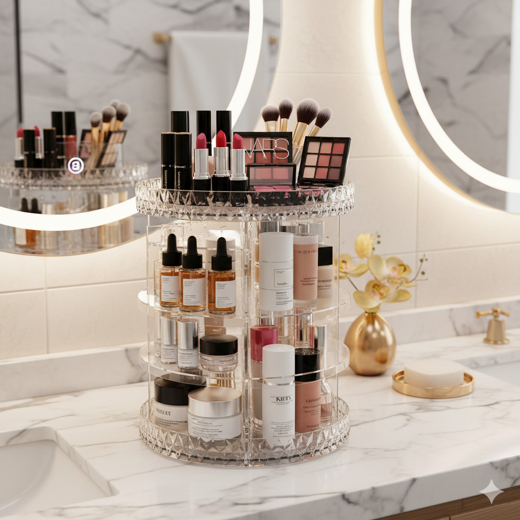 Organizador de Maquiagem Giratório 360° Prateleira Giratória e Ajustável para Todos os Tamanhos