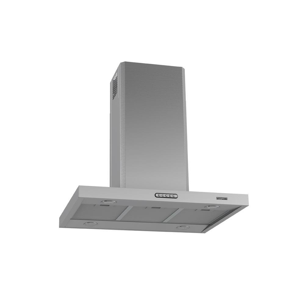 Coifa Ilha Com Exaustor Retangular Fogatti 75 cm Fogão Duto Slim 4 Lâmpadas Led Aço Inox 244W 110V