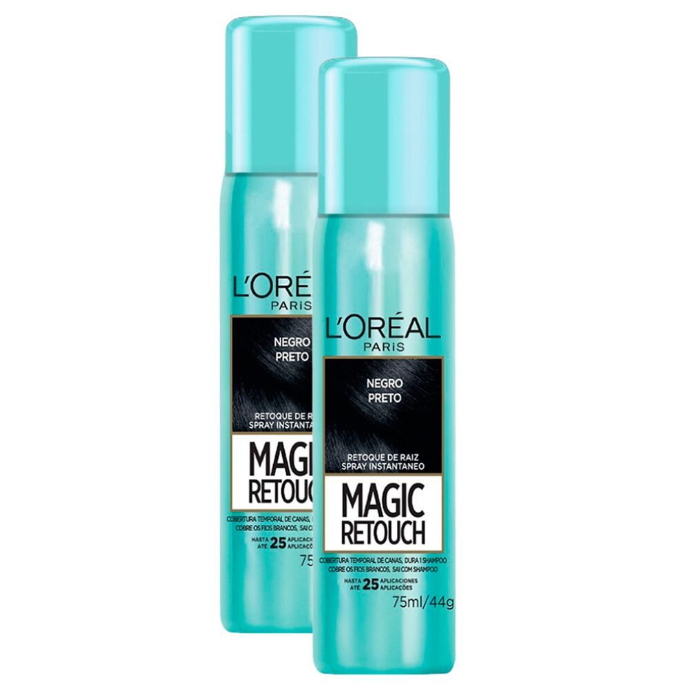 Kit 2 Magic Retouch L'oréal Preto Spray Instantâneo para Retoque de Raiz 75ml em Oferta na Shopee