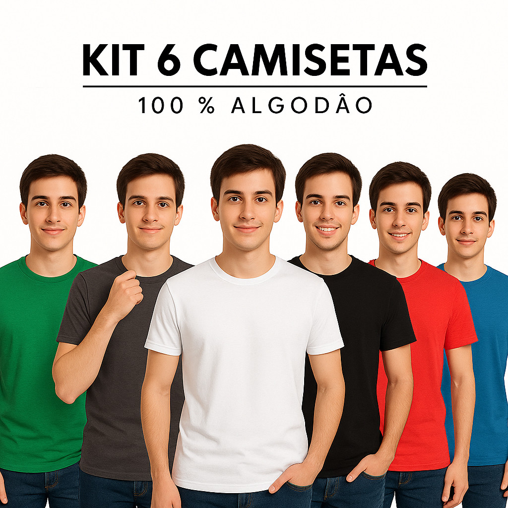 Kit 6 Camisetas Básicas Enigma Masculinas 100% Algodão Casual Confortáveis Dia a Dia Estilo
