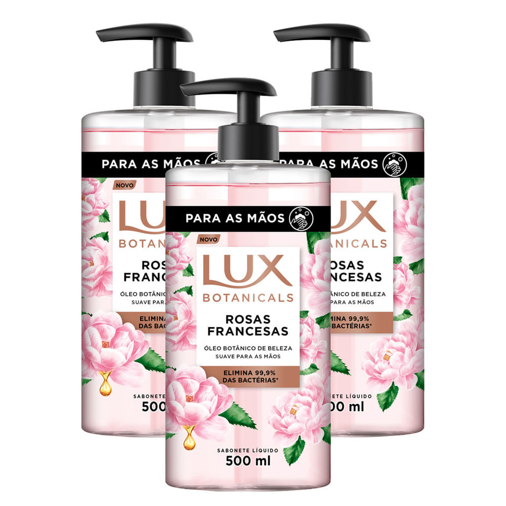 Kit 3 Sabonete Líquido Lux Botanicals Rosas Francesas 500ml em Oferta na Shopee