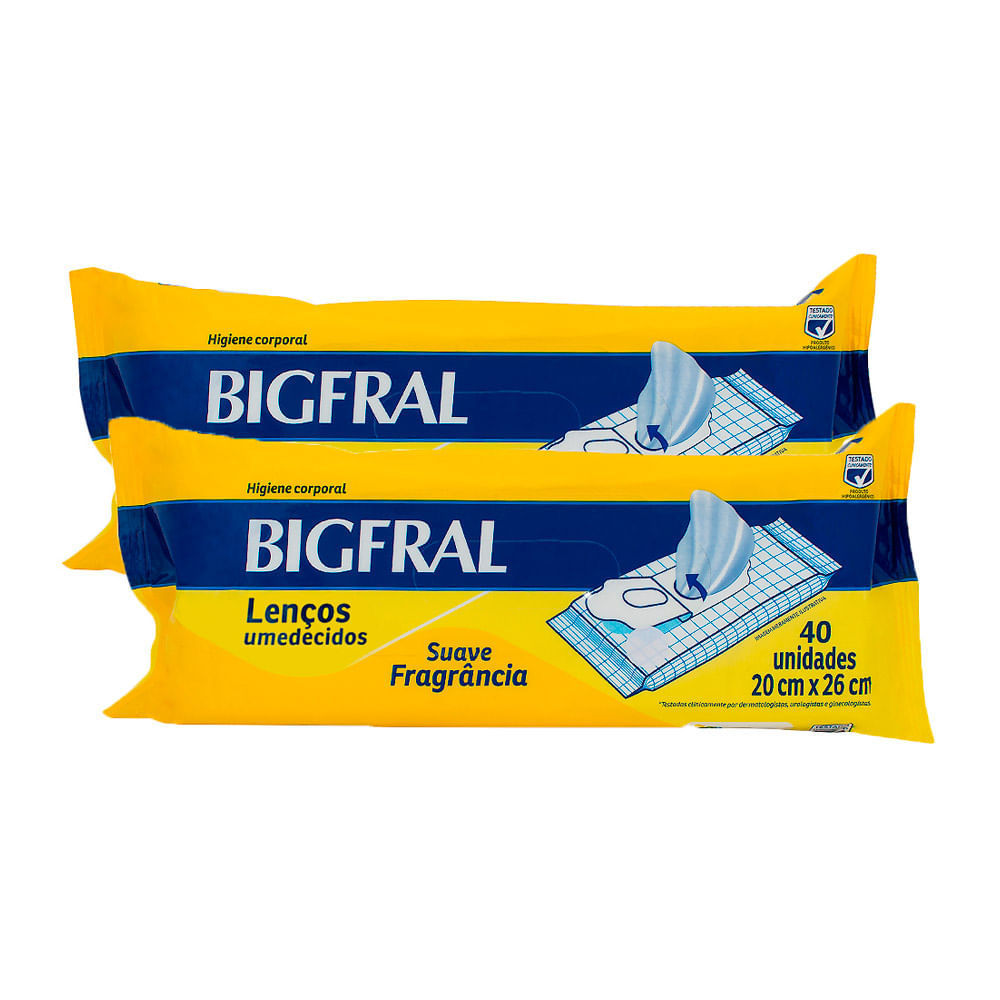 Kit 2 Lenço Umedecido Bigfral Adulto 40 Unidades em Oferta na Shopee