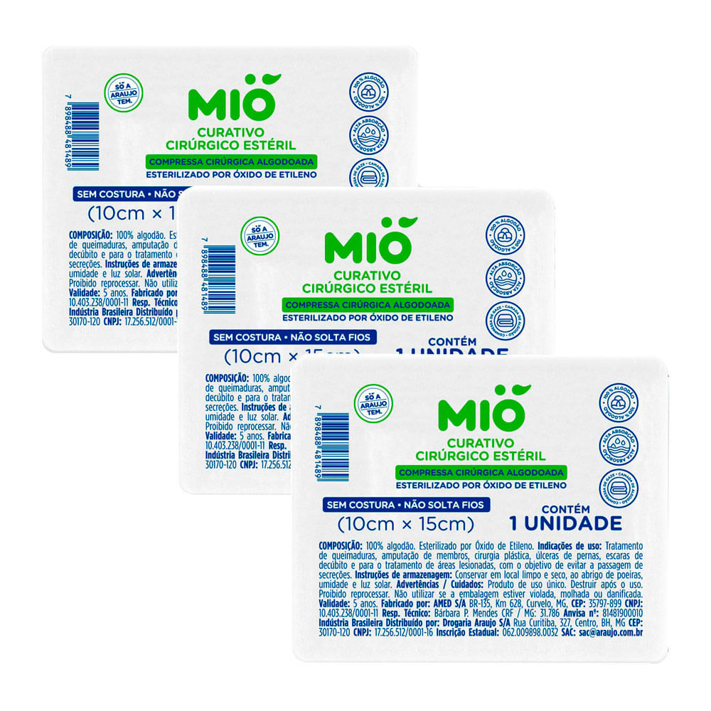 Kit 3 Curativo Cirúrgico Mió Estéril 10cm X 15cm com 1 Unidade em Oferta na Shopee