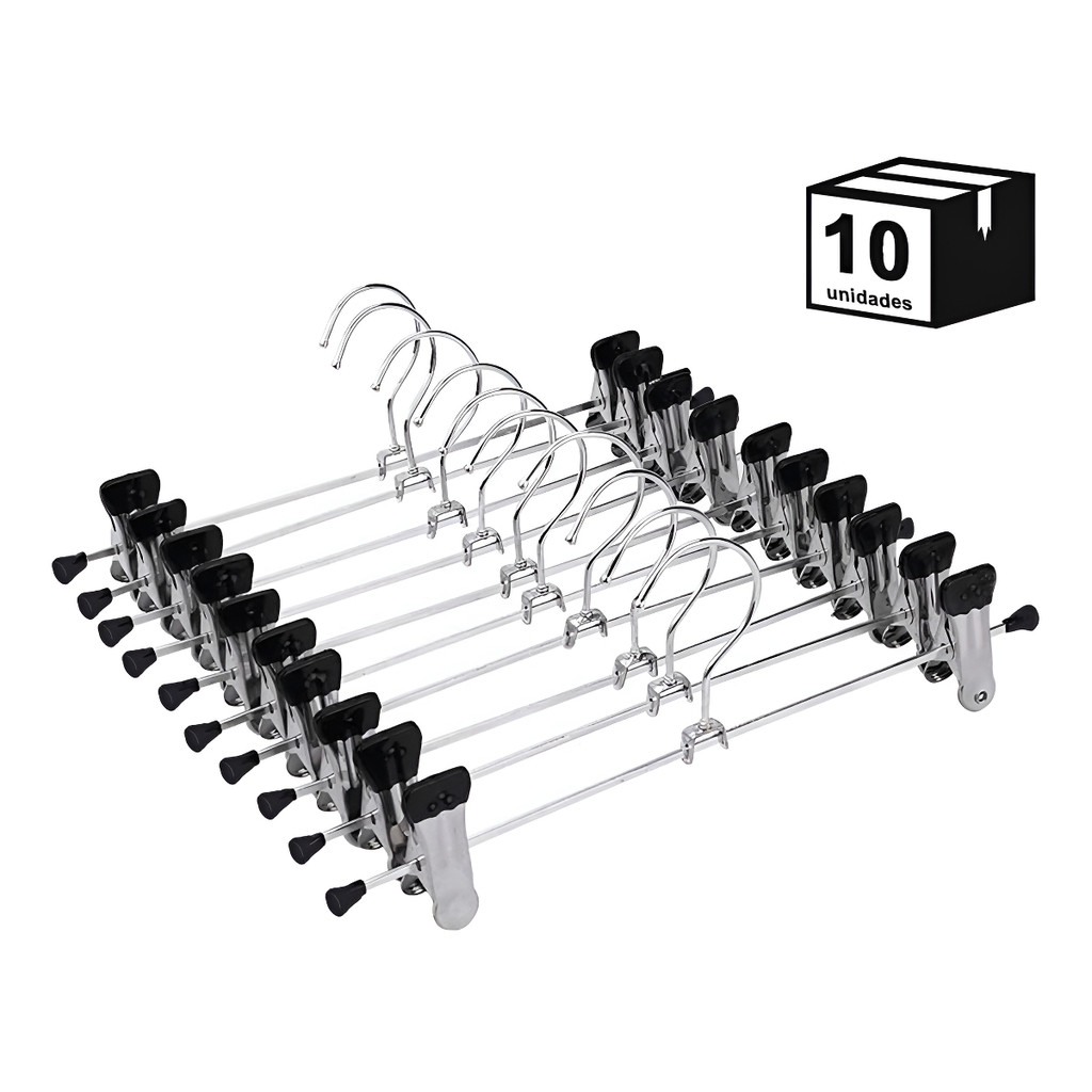Kit 10 Cabide Presilha-calça, Metal Cromado Premium Saia Ou Bermuda Socram