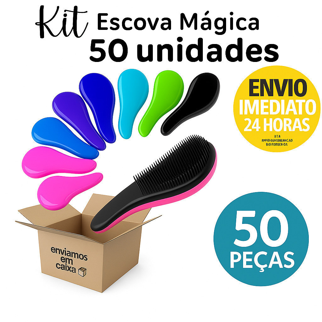 Kit 50 unidades Escovas Mágicas Anti Frizz Desembaraçadora escolha sua cor Para Revender