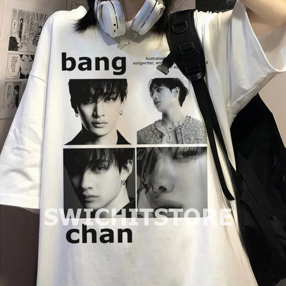 [Camiseta Premium em Algodão Puro]TT Camiseta Branca Stray Kids Bang Chan Kpop Hyunjin