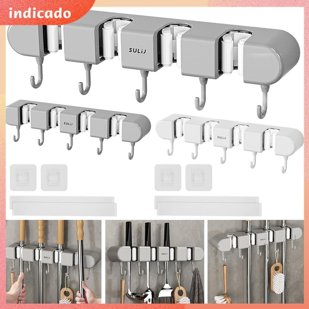 Suporte Para Esfregão De Vassoura Com Ganchos , Rack De Armazenamento Montado Na Parede , Sem Perfuração , Organizador A em Oferta na Shopee