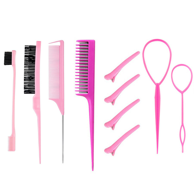 Conjunto De Pente De 10 Peças Com Ferramenta De Trança E Clipe De Bico De Pato Estilo , Escova De Cabelo