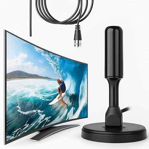 Antena Digital TV Interna Externa Amplificada HDTV 4K UHF | VHF | FM, Resistente A Água , Cabo 4.3m - IMPORT PREMIUM
