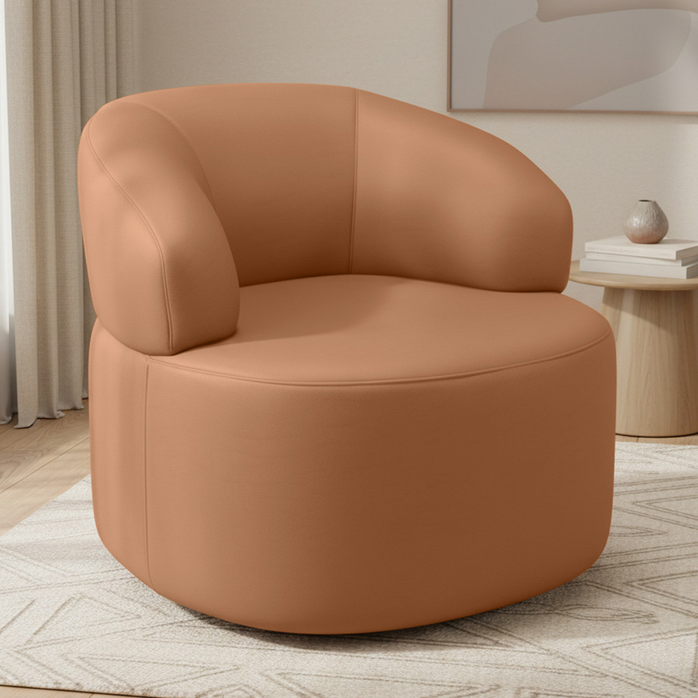 Poltrona Giratória Orgânica Para Sala de Estar Living Helena L02 Couríssimo Mocca - Lyam Decor