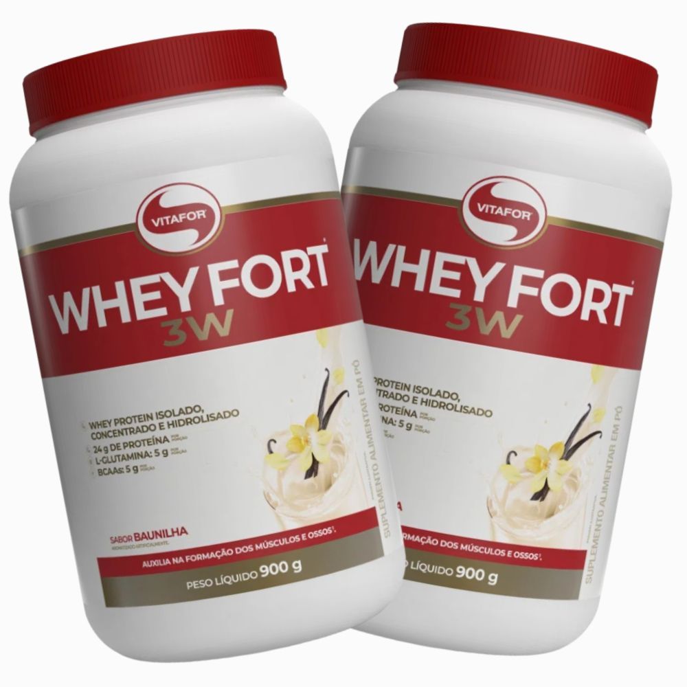Kit 2x Whey Fort 3W ISO, Conc, Hidro 900g Vitafor - Baunilha