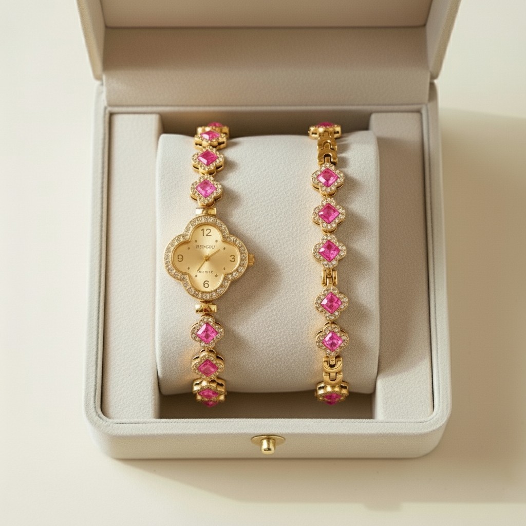 Relógio Feminino Quartzo Trevo da Sorte Bracelete Elegante em Oferta na Shopee