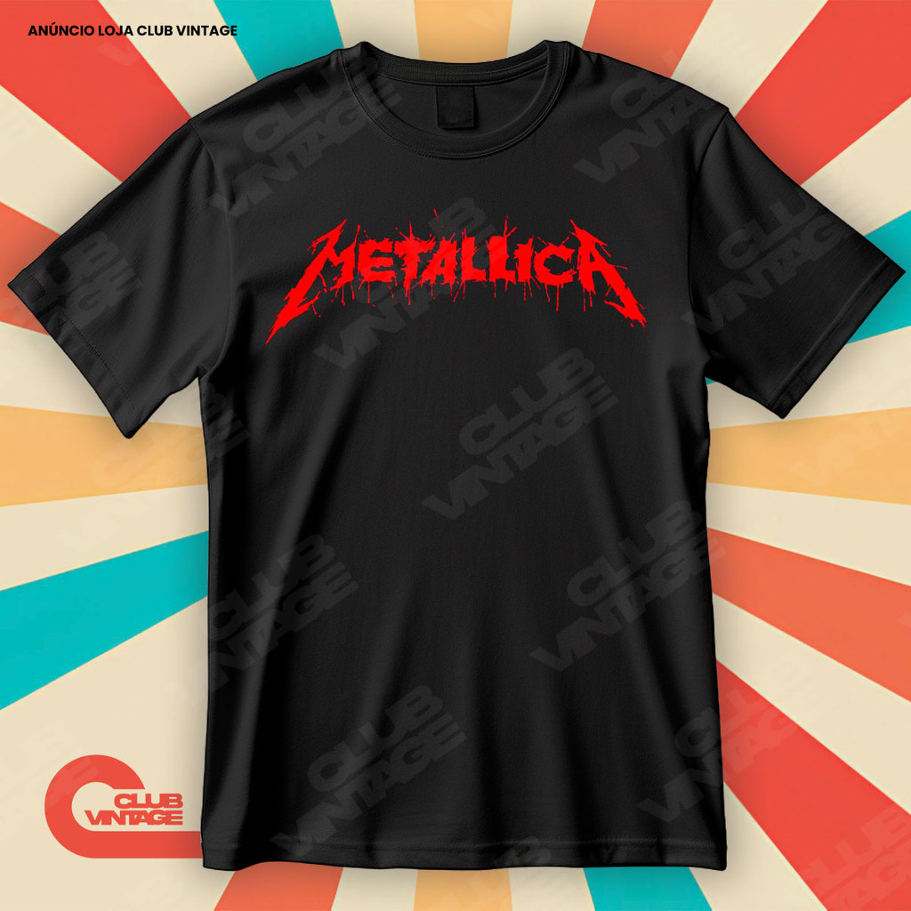 Camiseta Banda Metallica Heavy Metal Letras Vermelha Blusa Camisa Rock 100% Algodão