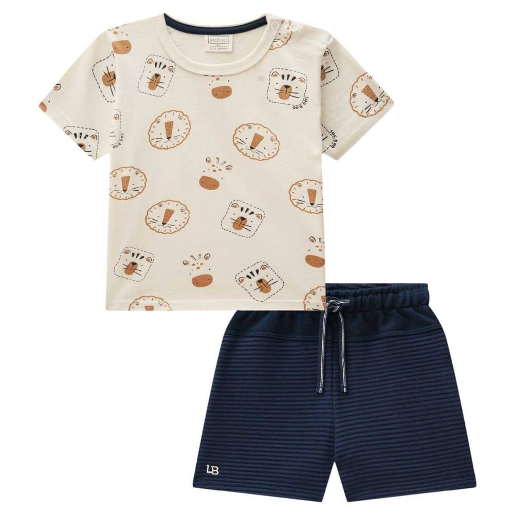 Conjunto Menino Camiseta Bichinhos e Bermuda Moletom  s/Pelúcia LucBoo