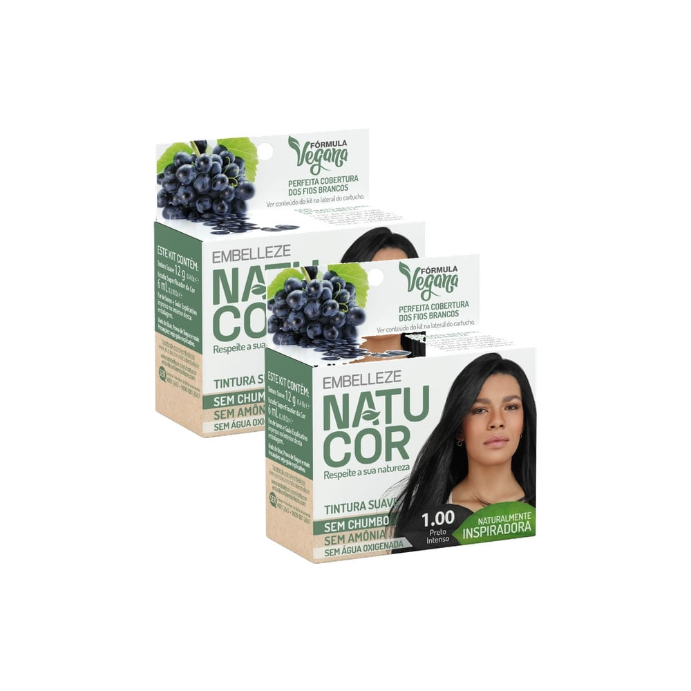 Kit 2 Tintura Pó Natucor Embelleze Uva Preta Preto Intenso 1.00 em Oferta na Shopee