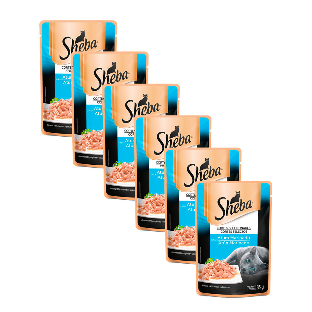 Kit 6 Ração Úmida para Gatos Sheba Adulto Sabor Atum Marinado em Sachê 85g em Oferta na Shopee
