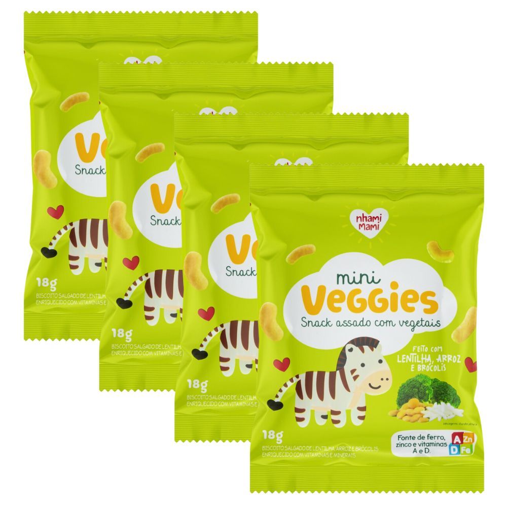 Kit 4 Biscoito Nhami Mami Mini Veggie Snack Lentilha, Arroz e Brócolis 18g em Oferta na Shopee