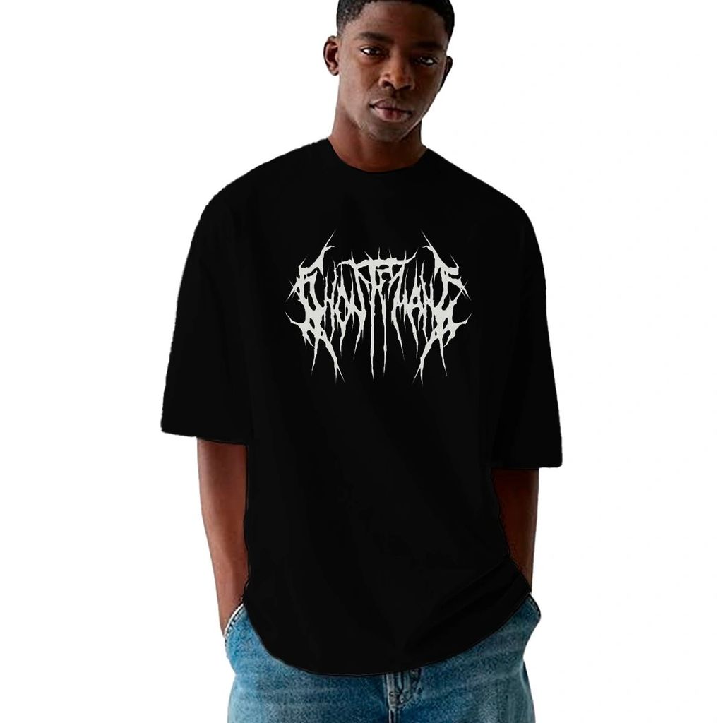 Camiseta Masculina Oversized Rock Metal Banda Ghostemane Streetwear Estampada Preta