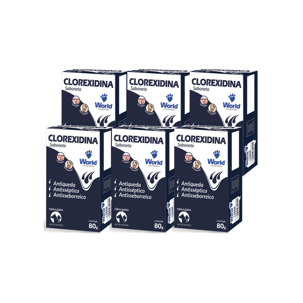Kit 6 Sabonete Clorexidina Dermatite Cães e Gatos World 80g
