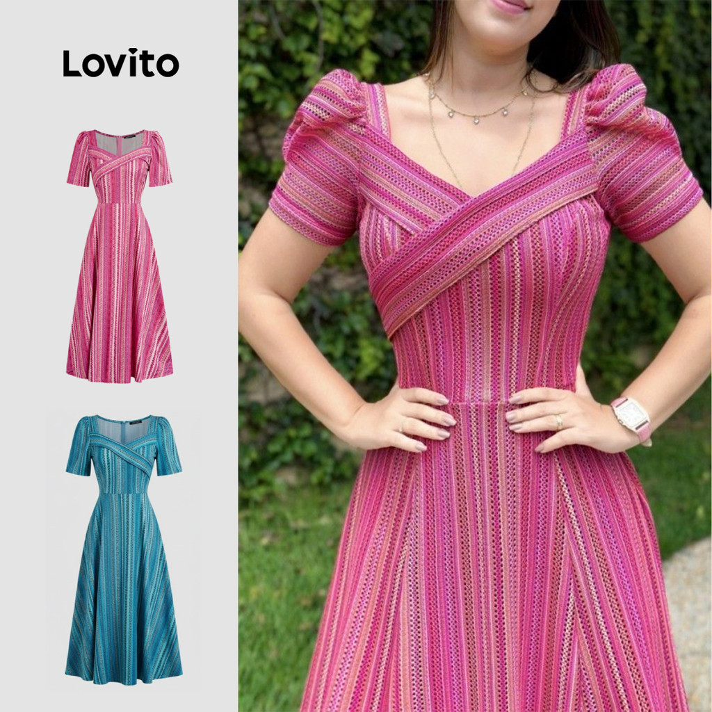 Lovito Vestido Casual de Primavera/verão Vermelho Rosa para Mulheres L142ED767 em Oferta na Shopee