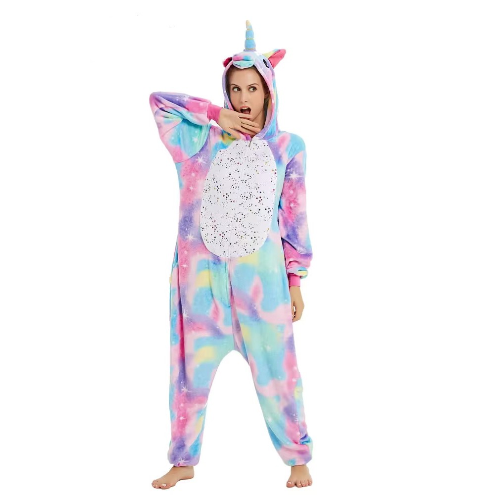 Pijama Unicórnio Nuvens Rosa, Azul, Verde E Lilás Adulto Kigurumi Macacão Fantasia