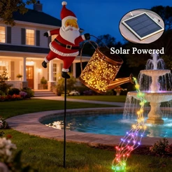 Decorações Solares De Natal , 2026 Novo Papai Noel Regador Solar Luzes De Chaleira Ao Ar Livre , Lanterna De Jardim À Pr