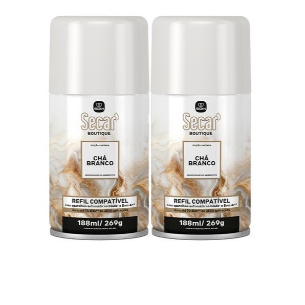2 Refil Secar Odorizador Automatic Compativel Glade e Bom ar Secar Boutique - Chá Branco 269ml