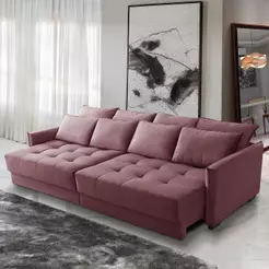 Sofá Cama Retrátil e Reclinável 2,30m com Molas Carol Veludo Rosê Adonai Estofados