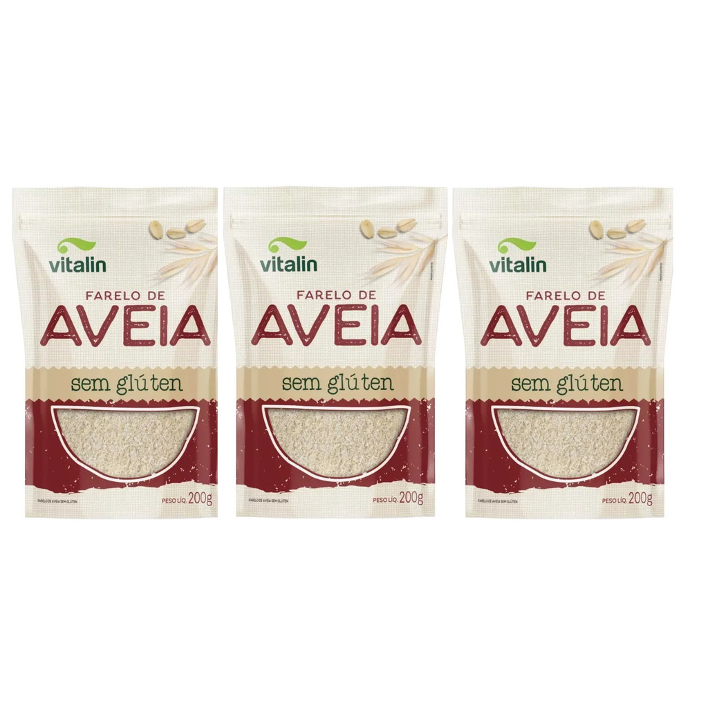 Kit 3x Farelo De Aveia Integral Sem Glúten Vitalin 200g