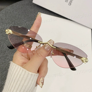 Europa América Triangular Olho De Gato Óculos De Sol Sem Moldura Para Mulheres Moda Lentes Gradientes De Metal Resistent em Oferta na Shopee