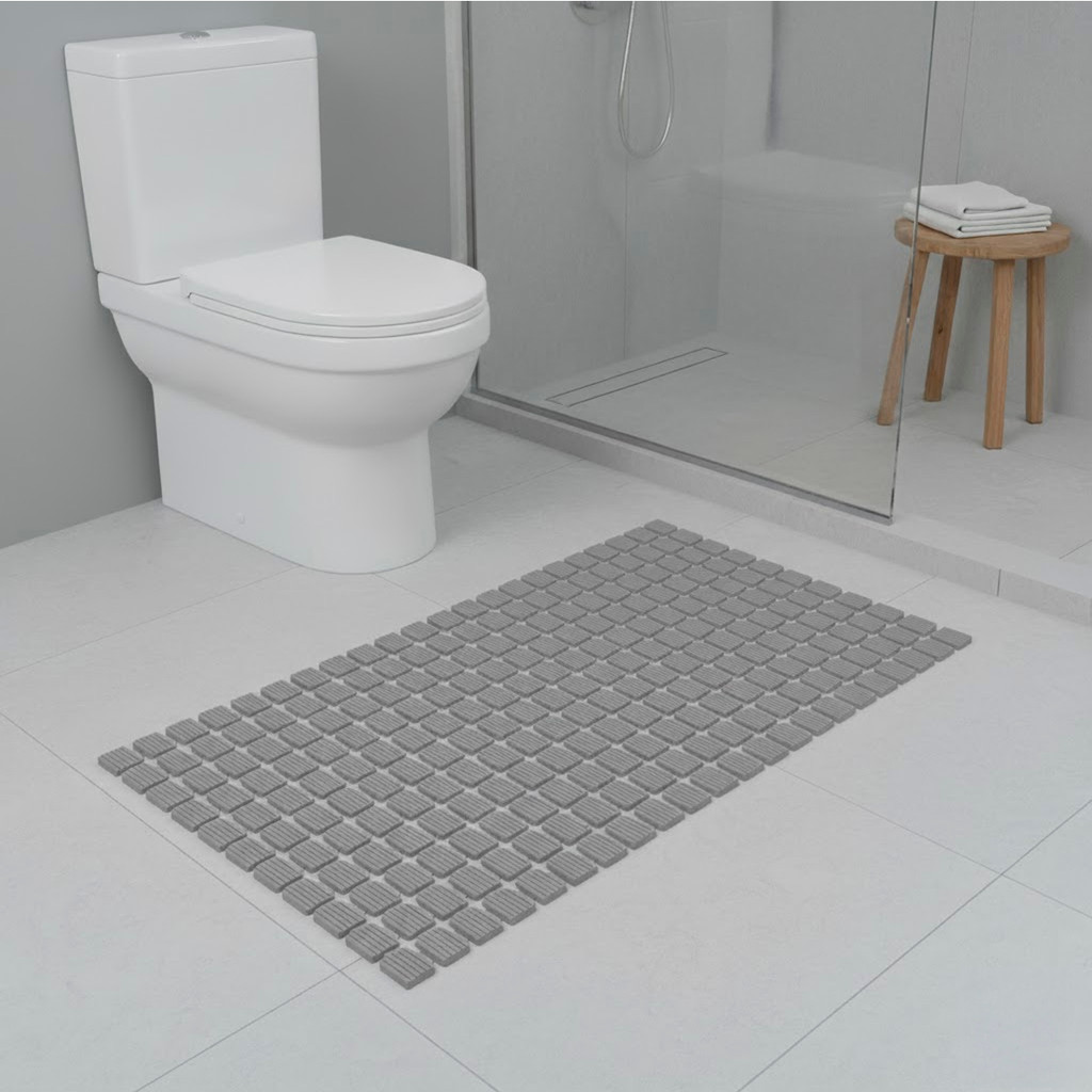 Tapete Banheiro Flex Deck Box Banheiro Ventosa Antiderrapante 36x68cm Cinza