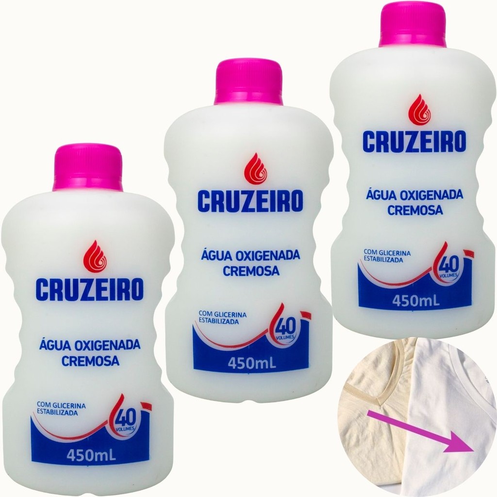 Kit 3un Água Oxigenada Cremosa 40v Cabelo Cruzeiro - 450ml em Oferta na Shopee