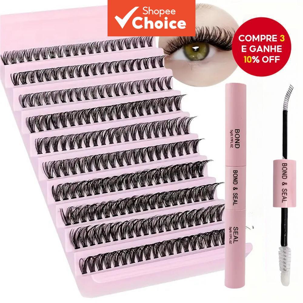 Kit De Extensão DIY Para Cílios E Aglomerados De 40D 8-18Mm Com Vedação Adesiva 200 Unidades
